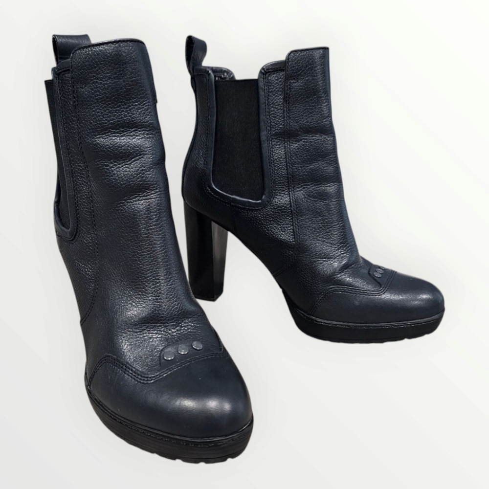 G-STAR Raw Shona Chelsea Black Leather Block Heel Ankle Boots Booties 39/8